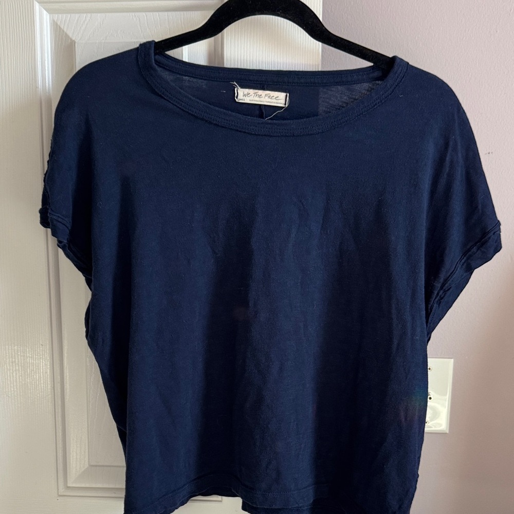 Free People Navy Short Sleeve Tee